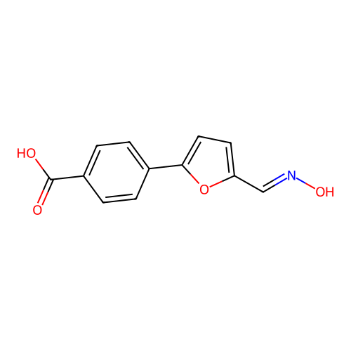 4-{5-[(E)-(hydroxyimino)methyl]furan-2-yl}benzoic acid structure