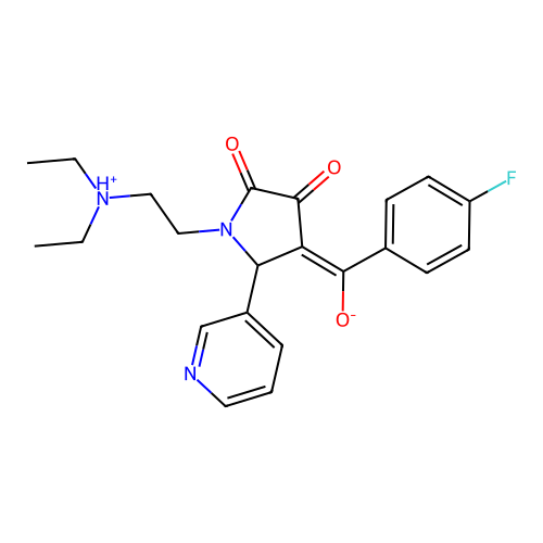 [1-[2-(diethylazaniumyl)ethyl]-4,5-dioxo-2-pyridin-3-ylpyrrolidin-3-ylidene]-(4-fluorophenyl)methanolate structure
