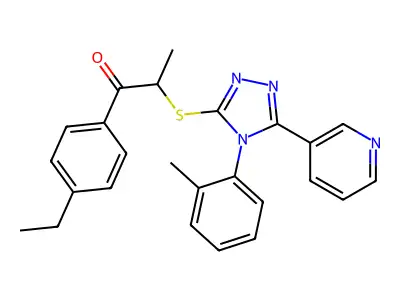 1-(4-ethylphenyl)-2-[[4-(2-methylphenyl)-5-pyridin-3-yl-1,2,4-triazol-3-yl]sulfanyl]propan-1-one structure