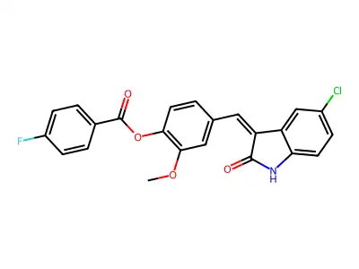 [4-[(5-chloro-2-oxo-1H-indol-3-ylidene)methyl]-2-methoxyphenyl] 4-fluorobenzoate structure
