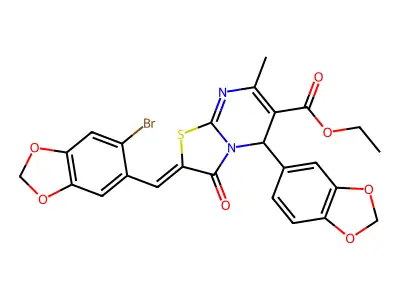 ethyl (2Z)-5-(1,3-benzodioxol-5-yl)-2-[(6-bromo-1,3-benzodioxol-5-yl)methylidene]-7-methyl-3-oxo-5H-[1,3]thiazolo[3,2-a]pyrimidine-6-carboxylate structure