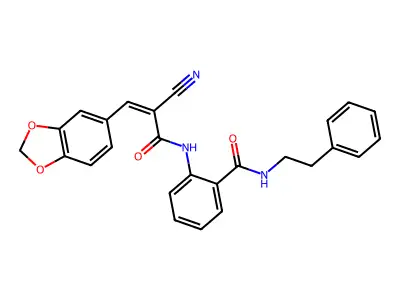 2-[3-(1,3-dioxaindan-5-yl)-2-cyanoprop-2-enamido]-N-(2-phenylethyl)benzamide structure