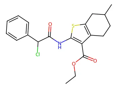 ethyl 2-(2-chloro-2-phenylacetamido)-6-methyl-4,5,6,7-tetrahydro-1-benzothiophene-3-carboxylate structure