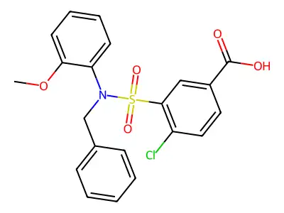 3-[Benzyl(2-methoxyphenyl)sulfamoyl]-4-chlorobenzoic acid structure