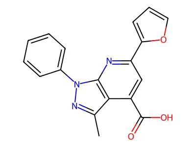 6-(furan-2-yl)-3-methyl-1-phenyl-1H-pyrazolo[3,4-b]pyridine-4-carboxylic acid structure