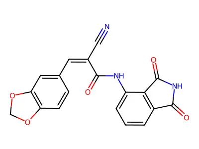 (Z)-3-(1,3-Benzodioxol-5-yl)-2-cyano-N-(1,3-dioxoisoindol-4-yl)prop-2-enamide structure