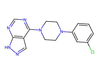 4-[4-(3-chlorophenyl)piperazin-1-yl]-1H-pyrazolo[3,4-d]pyrimidine structure