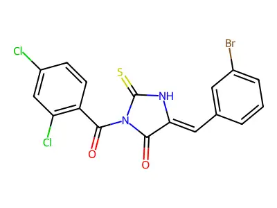5-[(3-bromophenyl)methylidene]-3-(2,4-dichlorobenzoyl)-2-sulfanylideneimidazolidin-4-one structure