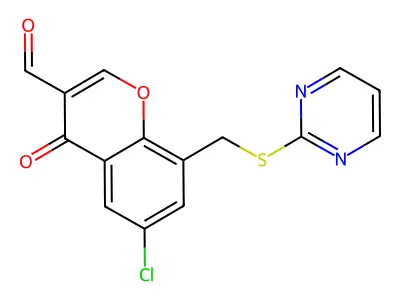 6-Chloro-4-oxo-8-(pyrimidin-2-ylsulfanylmethyl)-4H-chromene-3-carbaldehyde structure