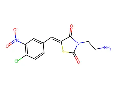 (5E)-3-(2-aminoethyl)-5-[(4-chloro-3-nitrophenyl)methylidene]-1,3-thiazolidine-2,4-dione structure