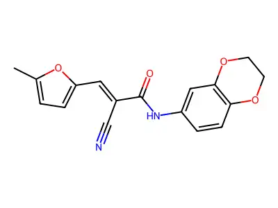 (E)-2-cyano-N-(2,3-dihydro-1,4-benzodioxin-6-yl)-3-(5-methylfuran-2-yl)prop-2-enamide structure