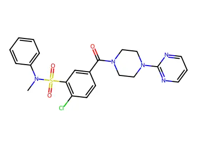 2-chloro-N-methyl-N-phenyl-5-(4-pyrimidin-2-ylpiperazine-1-carbonyl)benzenesulfonamide structure