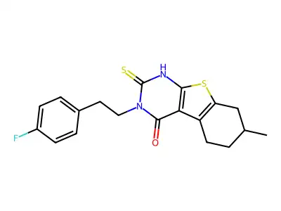 3-[2-(4-Fluoro-phenyl)-ethyl]-2-mercapto-7-methyl-5,6,7,8-tetrahydro-3H-benzo[4,5]thieno[2,3-d]pyrimidin-4-one structure