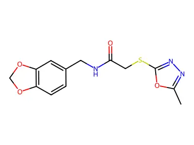 N-[(2H-1,3-benzodioxol-5-yl)methyl]-2-[(5-methyl-1,3,4-oxadiazol-2-yl)sulfanyl]acetamide structure