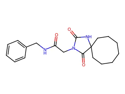 N-benzyl-2-(2,4-dioxo-1,3-diazaspiro[4.7]dodecan-3-yl)acetamide structure