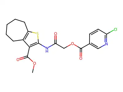[2-[(3-methoxycarbonyl-5,6,7,8-tetrahydro-4H-cyclohepta[b]thiophen-2-yl)amino]-2-oxoethyl] 6-chloropyridine-3-carboxylate structure