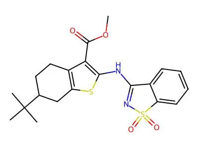 methyl 6-tert-butyl-2-[(1,1-dioxido-1,2-benzothiazol-3-yl)amino]-4,5,6,7-tetrahydro-1-benzothiophene-3-carboxylate structure