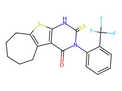 5-Sulfanyl-4-[2-(trifluoromethyl)phenyl]-8-thia-4,6-diazatricyclo[7.5.0.0,2,7]tetradeca-1(9),2(7),5-trien-3-one structure