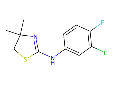 N-(3-chloro-4-fluorophenyl)-4,4-dimethyl-4,5-dihydro-1,3-thiazol-2-amine structure