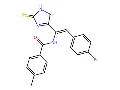 N-[2-(4-bromophenyl)-1-(5-mercapto-4H-1,2,4-triazol-3-yl)vinyl]-4-methylbenzamide structure