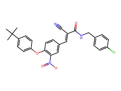 (E)-3-[4-(4-tert-butylphenoxy)-3-nitrophenyl]-N-[(4-chlorophenyl)methyl]-2-cyanoprop-2-enamide structure