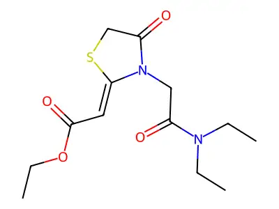Ethyl 2-(3-(2-(diethylamino)-2-oxoethyl)-4-oxothiazolidin-2-ylidene)acetate structure