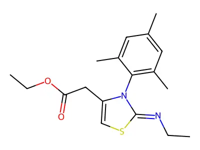 ethyl 2-[2-(ethylimino)-3-(2,4,6-trimethylphenyl)-2,3-dihydro-1,3-thiazol-4-yl]acetate structure