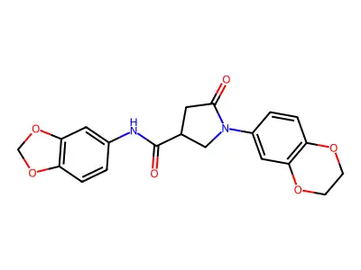 N-(1,3-benzodioxol-5-yl)-1-(2,3-dihydro-1,4-benzodioxin-6-yl)-5-oxopyrrolidine-3-carboxamide structure