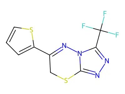 6-thiophen-2-yl-3-(trifluoromethyl)-7H-[1,2,4]triazolo[3,4-b][1,3,4]thiadiazine structure