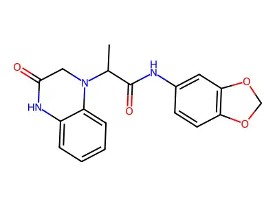 N-1,3-Benzodioxol-5-yl-3,4-dihydro-I+/--methyl-3-oxo-1(2H)-quinoxalineacetamide structure