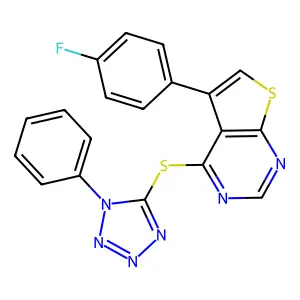 5-(4-fluorophenyl)-4-((1-phenyl-1H-tetrazol-5-yl)thio)thieno[2,3-d]pyrimidine structure