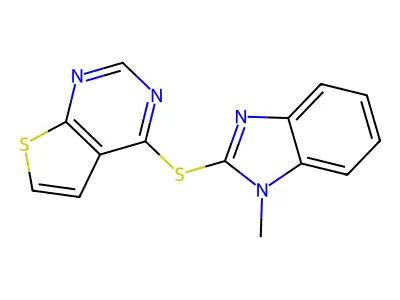 1-methyl-2-{thieno[2,3-d]pyrimidin-4-ylsulfanyl}-1H-1,3-benzodiazole structure