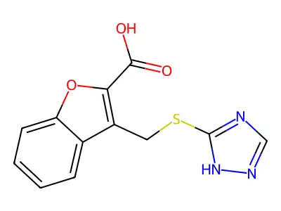 3-[(4H-1,2,4-triazol-3-ylsulfanyl)methyl]-1-benzofuran-2-carboxylic acid structure