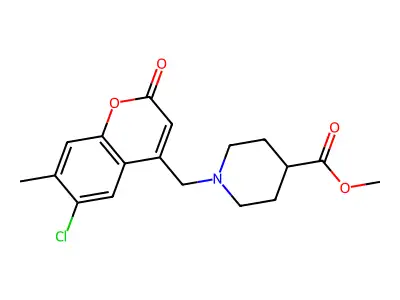 Methyl 1-[(6-chloro-7-methyl-2-oxochromen-4-yl)methyl]piperidine-4-carboxylate structure