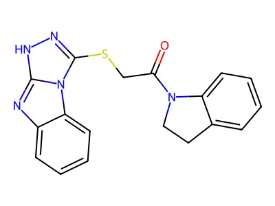 3-{[2-(2,3-dihydro-1H-indol-1-yl)-2-oxoethyl]thio}-9H-[1,2,4]triazolo[4,3-a]benzimidazole structure