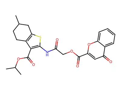 [2-[(6-methyl-3-propan-2-yloxycarbonyl-4,5,6,7-tetrahydro-1-benzothiophen-2-yl)amino]-2-oxoethyl] 4-oxochromene-2-carboxylate structure