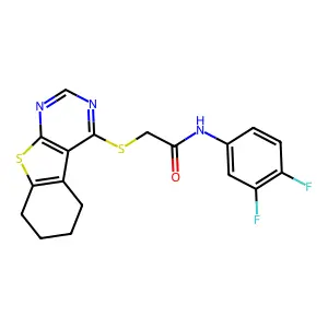 N-(3,4-difluorophenyl)-2-(5,6,7,8-tetrahydro[1]benzothieno[2,3-d]pyrimidin-4-ylsulfanyl)acetamide structure