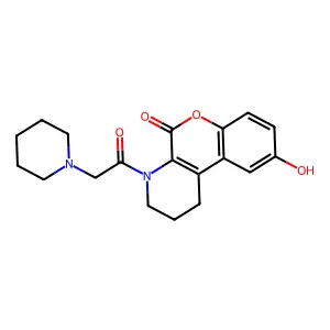 9-hydroxy-4-(2-piperidin-1-ylacetyl)-2,3-dihydro-1H-chromeno[3,4-b]pyridin-5-one structure