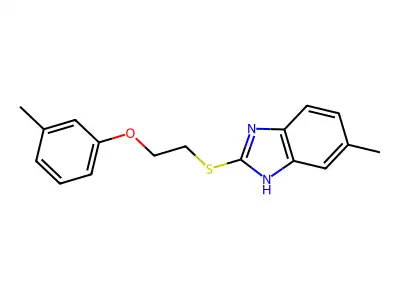 5-methyl-2-((2-(m-tolyloxy)ethyl)thio)-1H-benzo[d]imidazole structure