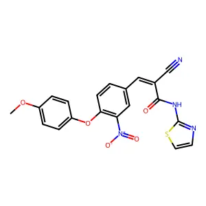 (Z)-2-Cyano-3-[4-(4-methoxyphenoxy)-3-nitrophenyl]-N-(1,3-thiazol-2-yl)prop-2-enamide structure