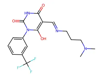 (5E)-5-({[3-(dimethylamino)propyl]amino}methylidene)-6-hydroxy-3-[3-(trifluoromethyl)phenyl]pyrimidine-2,4(3H,5H)-dione structure