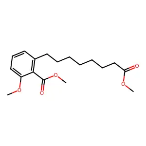 Benzeneoctanoic acid, 3-methoxy-2-(methoxycarbonyl)-, methyl ester structure