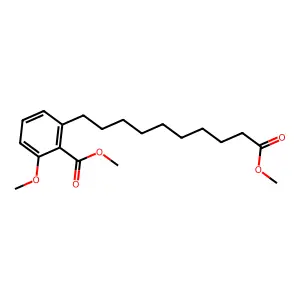Benzenedecanoic acid, 3-methoxy-2-(methoxycarbonyl)-, methyl ester structure