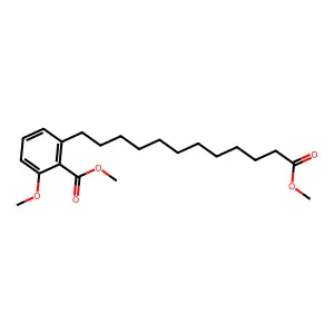 Benzenedodecanoic acid, 3-methoxy-2-(methoxycarbonyl)-, methyl ester structure
