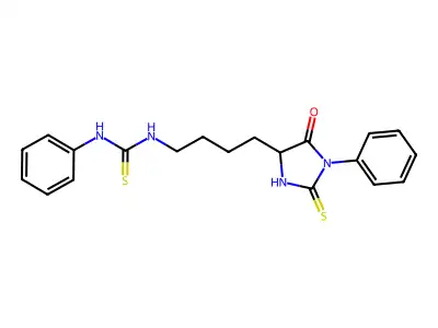 Thiourea, N-[4-[(4S)-5-oxo-1-phenyl-2-thioxo-4-imidazolidinyl]butyl]-N'-phenyl- structure