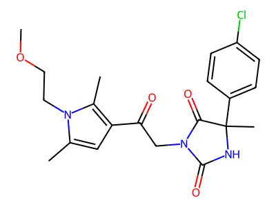 5-(4-chlorophenyl)-3-[2-[1-(2-methoxyethyl)-2,5-dimethylpyrrol-3-yl]-2-oxoethyl]-5-methylimidazolidine-2,4-dione structure
