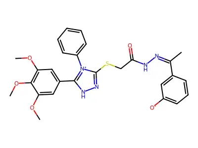 3-[C-methyl-N-[[2-[[4-phenyl-5-(3,4,5-trimethoxyphenyl)-1H-1,2,4-triazol-4-ium-3-yl]sulfanyl]acetyl]amino]carbonimidoyl]phenolate structure