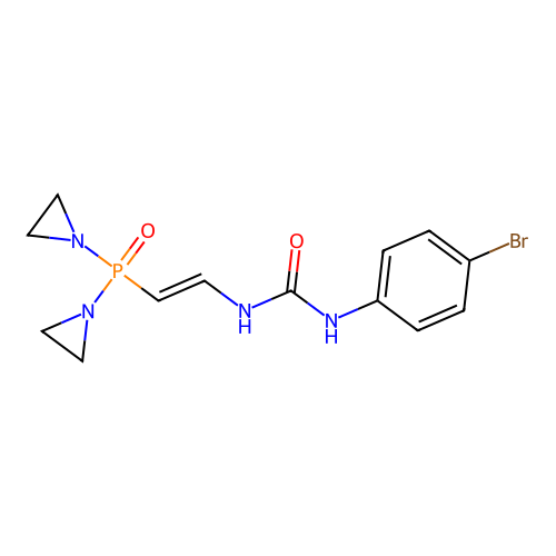 1-[(E)-2-[bis(aziridin-1-yl)phosphoryl]ethenyl]-3-(4-bromophenyl)urea structure