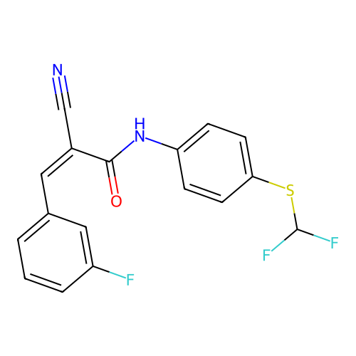 2-cyano-N-[4-(difluoromethylsulfanyl)phenyl]-3-(3-fluorophenyl)prop-2-enamide structure