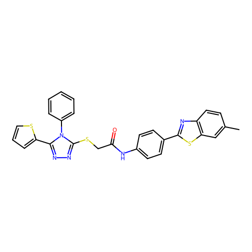 N-(4-(6-methylbenzo[d]thiazol-2-yl)phenyl)-2-((4-phenyl-5-(thiophen-2-yl)-4H-1,2,4-triazol-3-yl)thio)acetamide structure